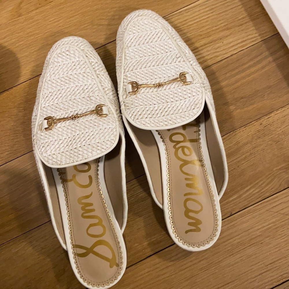 Sam Edelman White Woven Loafer Mules